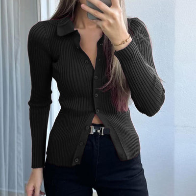 Casual Simple Solid Color Long Sleeved Shirt Woolen Women Clothing Autumn Winter