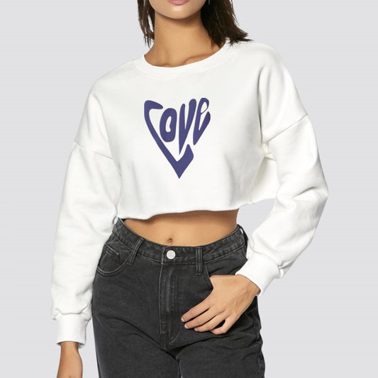 Women Clothing Autumn Winter Love Heart-Shaped Letter Graphic Printing round Neck Short Long-Sleeved Sweatshirt