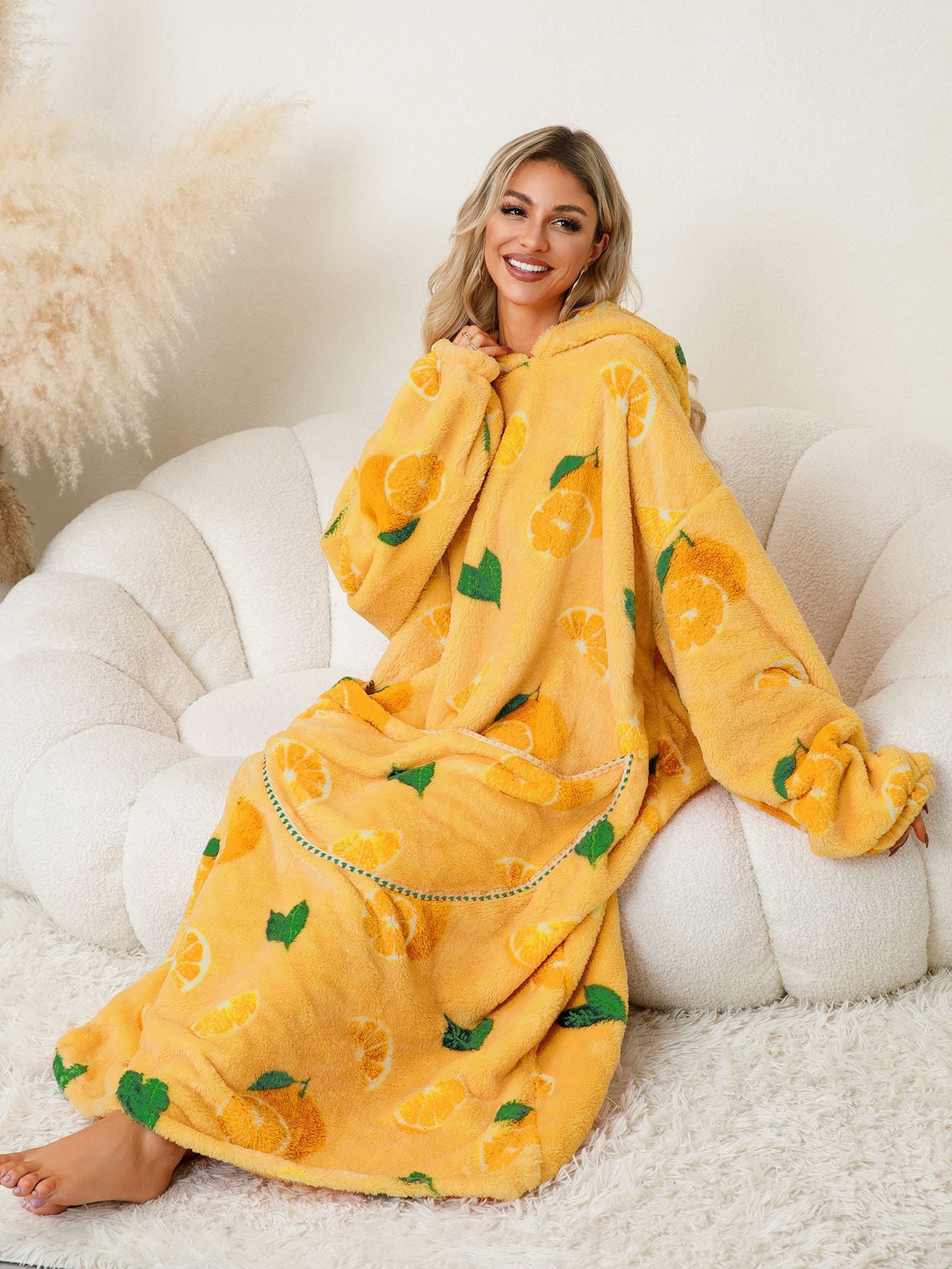 Thickened Pullover Coral Fleece Pajamas Hooded TV Blanket Outdoor Cold Proof Warm Nightgown Home Lazy Blanket