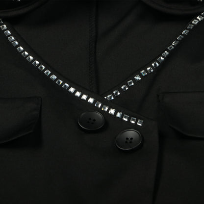 Sexy Solid Color Sheath Suit Rhinestone Heart Shaped Slim Fit Two Piece Suit