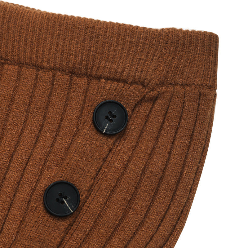 Autumn Winter Casual Knitted Hip Skirt Elegant Button Split Woolen Skirt