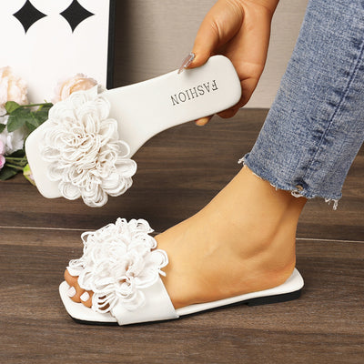 Floral Flat Square Toe Slippers for Women Outdoor Casual Lightweight Beach Slippers