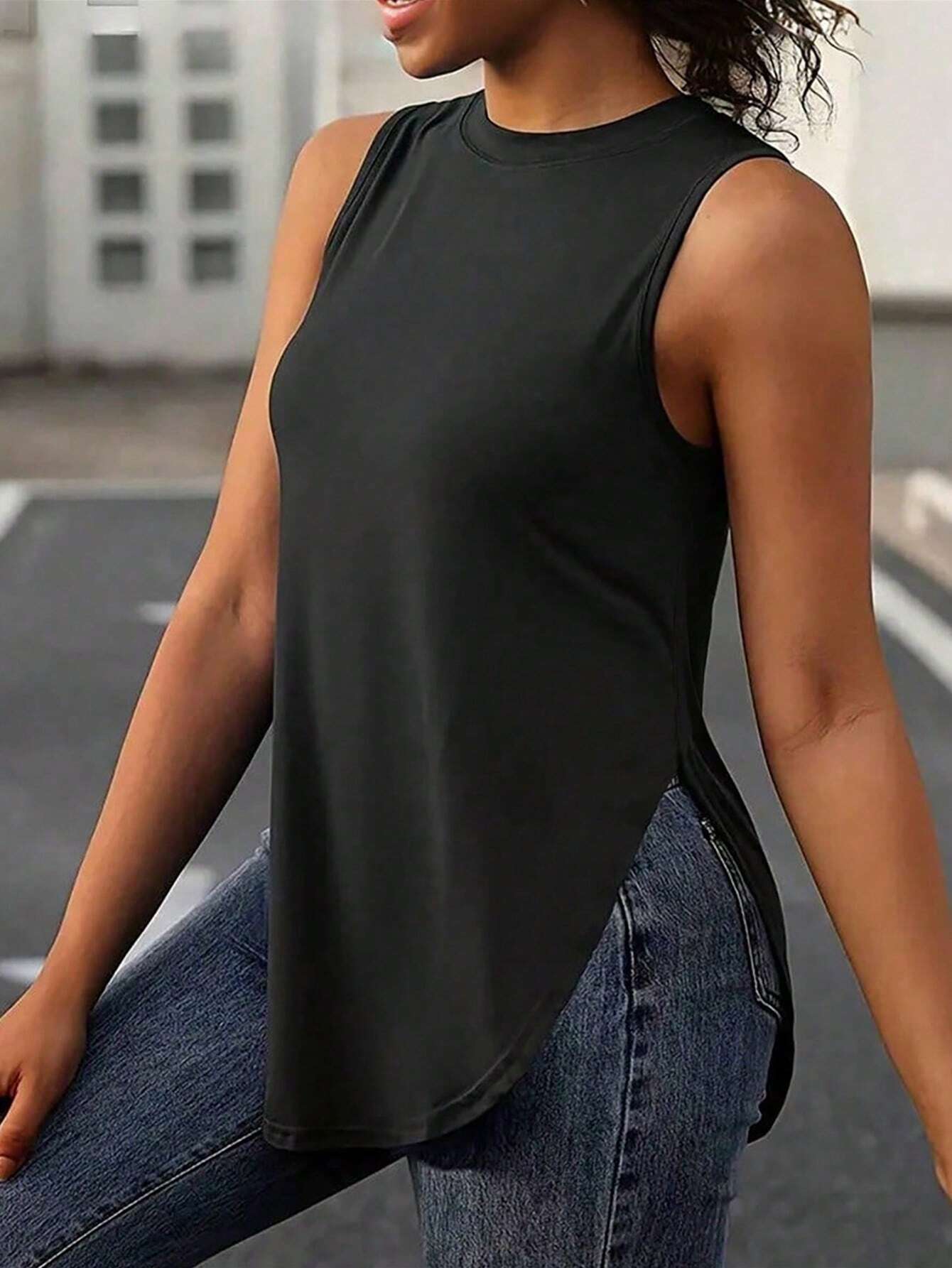 Basic plus Size Women Simple T shirt Office Casual Mid Length Top