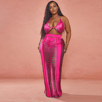 Sexy Women Clothing Hollowed-out plus Size Beachwear Women Skirt Set
