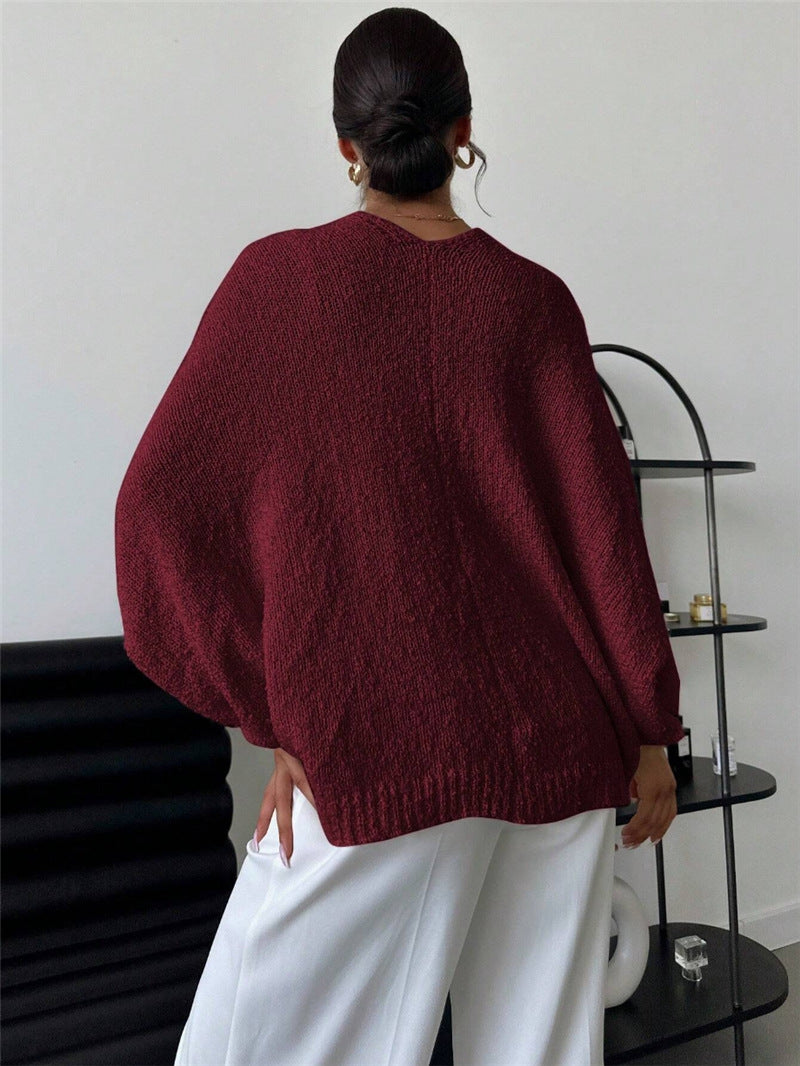 Cross Design Deep V Plunge neck Casual Loose Elegant Simple Sweater