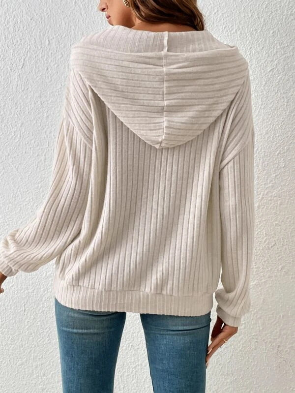 Autumn Winter Knitwear Hooded Sunken Stripe Kangaroo Pocket Long Sleeve Bathroom