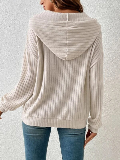 Autumn Winter Knitwear Hooded Sunken Stripe Kangaroo Pocket Long Sleeve Bathroom