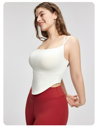Square Collar plus Size Slip Top Adjustable Sleeveless Workout Top Fixed Cup Yoga Clothes Vest Outer Wear