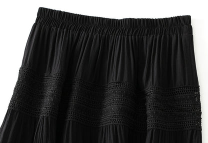 Lace Tiered Ruffle Skirt Women Spring Summer High Waist Drooping A line Pleated Umbrella Skirt Large Swing Dress