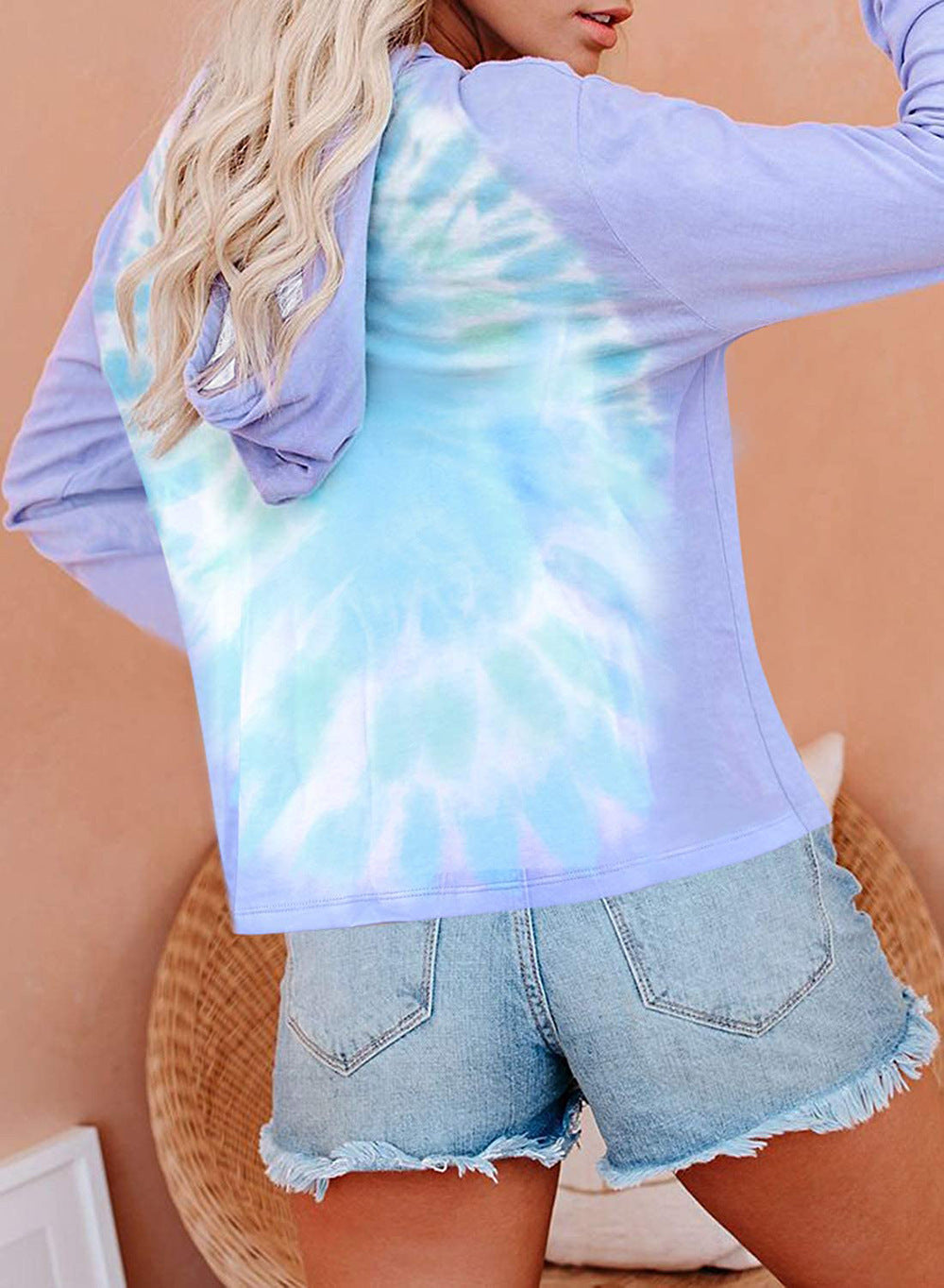 Autumn Winter Women Clothing Tie Dyed Hooded Sweatshirt Loose Gradient Color Long Sleeve Top