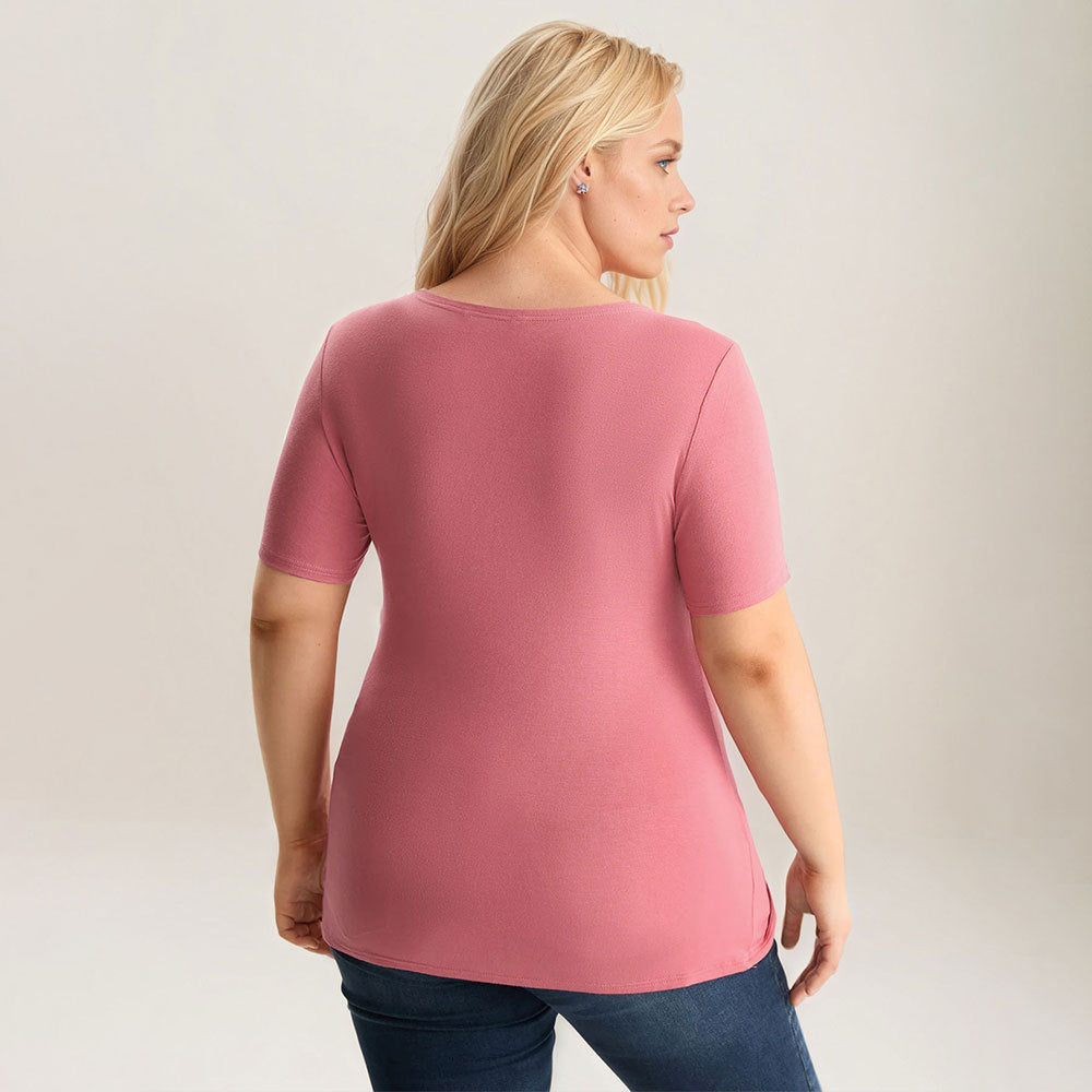 Plus Size Women Pink Simple All Match Office T shirt Figure Flattering Short Sleeve Top