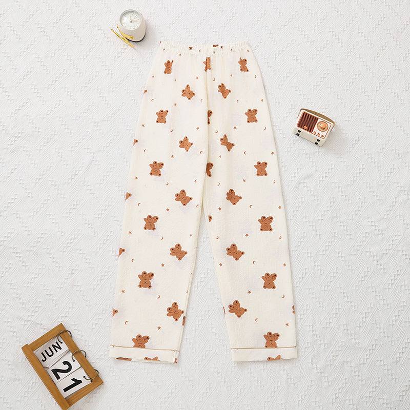 Women Long Sleeved Trousers Spring Autumn Set Sweet Outer Wear Girl Cardigan Cartoon Bear Pattern Home Wear