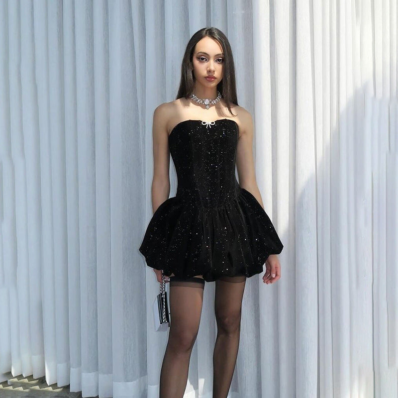 Autumn Winter Women Clothing Sexy off Neck Strapless Dress Elegant Backless Waist Dress