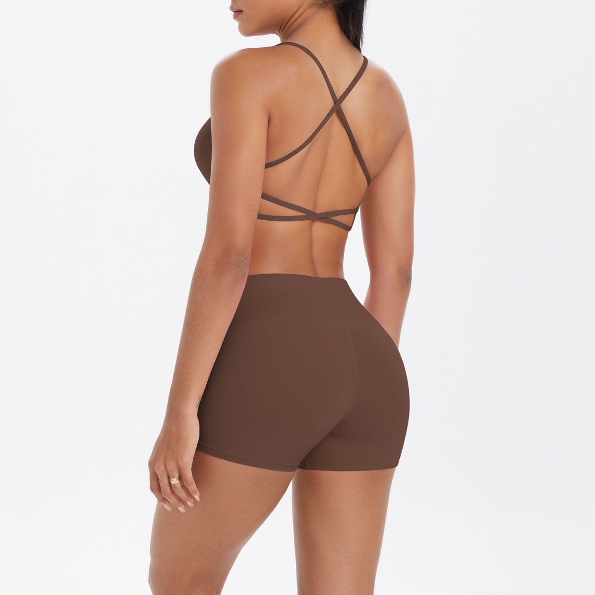 Yoga Wear Sexy Skin Friendly Beauty Back Sling Sports Bra High Waist Breathable Shorts Tights Fitness Set