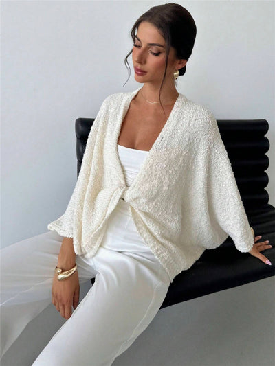 Cross Design Deep V Plunge neck Casual Loose Elegant Simple Sweater