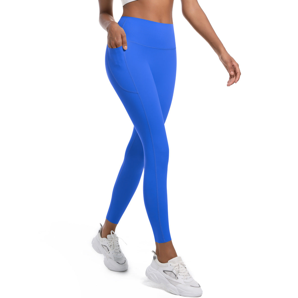 High Strength Skinny Yoga Pants Seamless High Waist Belly Contracting Sports Trousers High Elastic Side Pocket Quick-Drying Fitness Pants