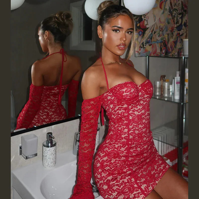 Fall Women Clothing Sexy Halter Backless High Waist Figure Flattering Sheath Dress