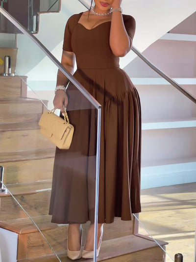 Spring Summer Women Elegant Long Tube Top Collar Waist Slimming plus Size Dress