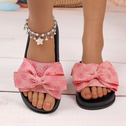 Platform Bow Slippers Women Outer Wear Embroidered Beach Slippers Slippers