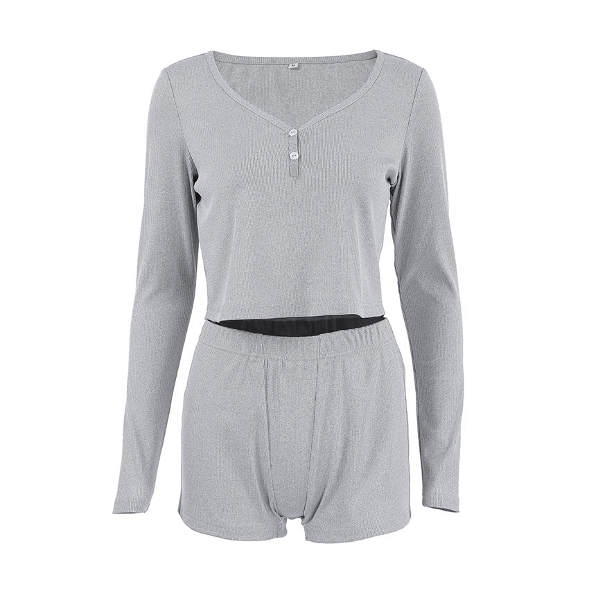 Comfort Slim Fit Breathable Home Wear Women Knitted Long Sleeve Shorts Pajamas Can Be Worn outside
