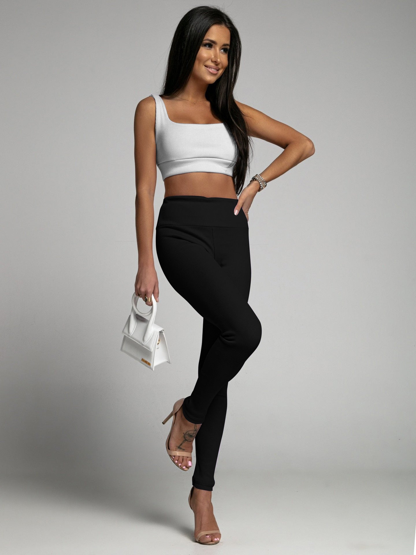 Women Leggings Vertical Stripes Tight Weight Loss Pants Peach Hip High Waist Cropped Solid Color Trousers