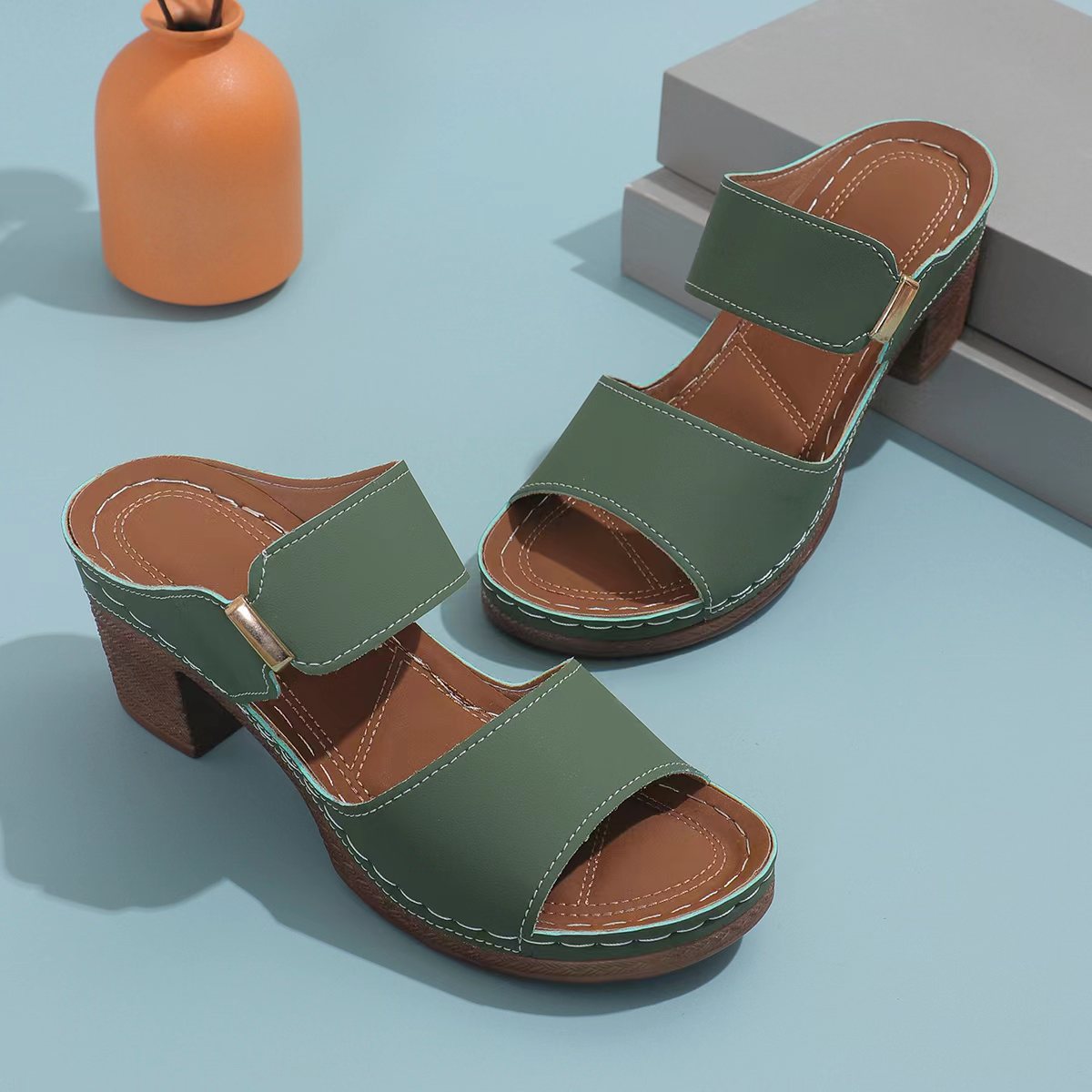 Arrival Summer Wedge One Word Strap Peep Toe Slippers Women Thick Heel Beach Sandals