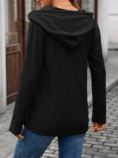Autumn Winter Solid Color Buttons Hooded Loose Long Sleeves Sweater Top Women