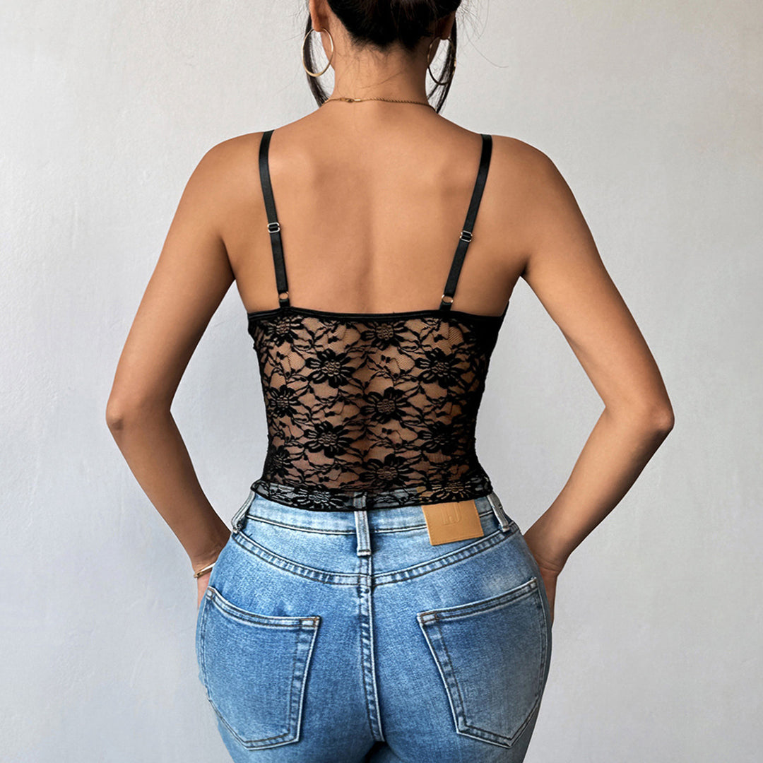 Summer Travel Breathable Sexy Double Layer Lace Special Shaped Strap Deep V Plunge neck Backless Slim Strap Women
