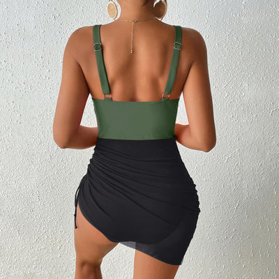 One Piece Swimsuit Women Sexy Solid Color Mesh Bikini Swimsuit