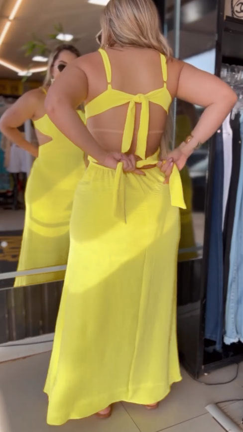 Women Solid Color Sleeveless Split Hip Strap Backless Dress