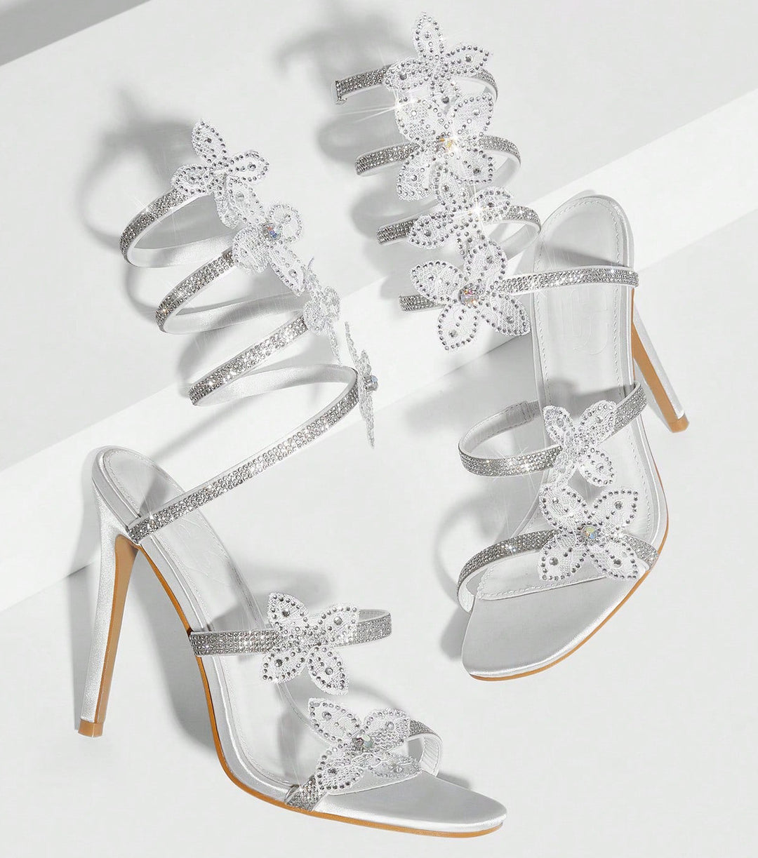 11cm Stiletto Heel White Pink Square Head Women Summer High Heel Sandals Women Rhinestone Floral Heels - GLAMWEARS