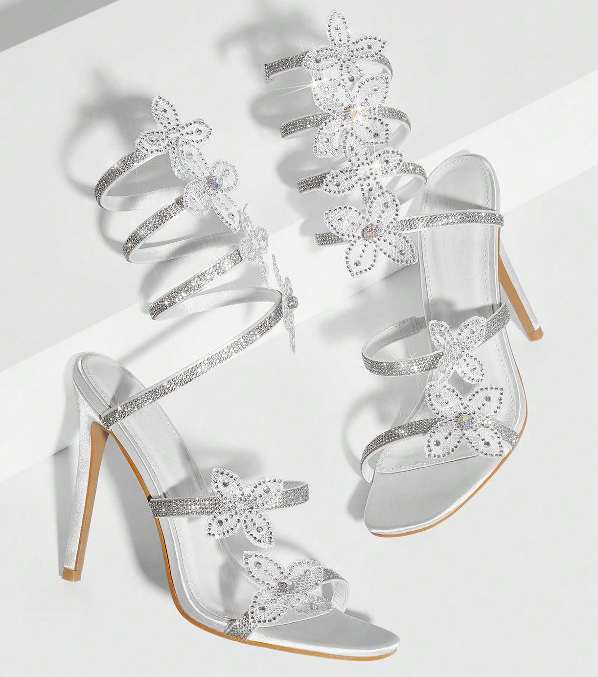 11cm Stiletto Heel White Pink Square Head Women Summer High Heel Sandals Women Rhinestone Floral Heels