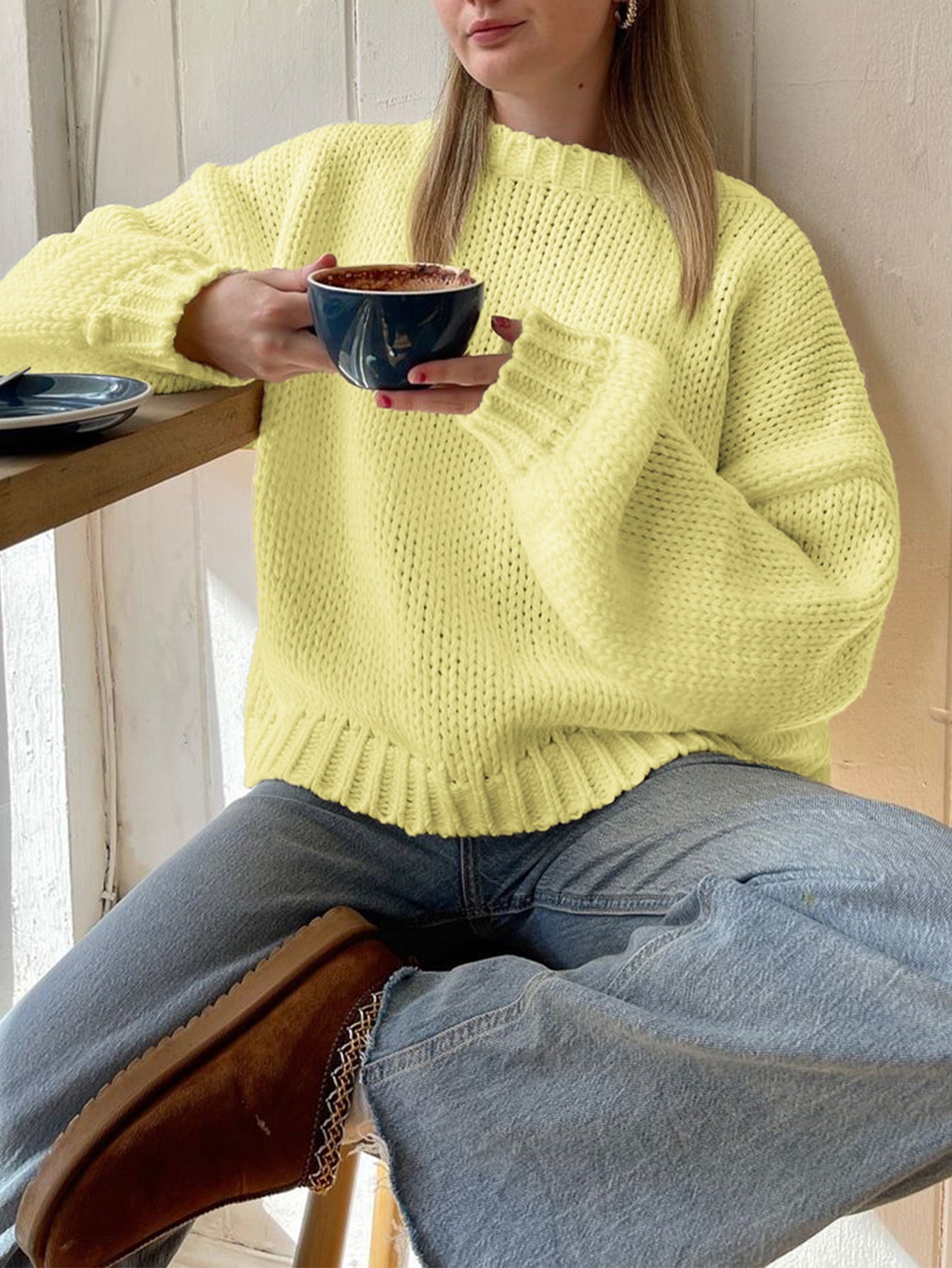Casual Simple round Neck Long Sleeve Lining Sweaters Women Clothing Autumn Winter