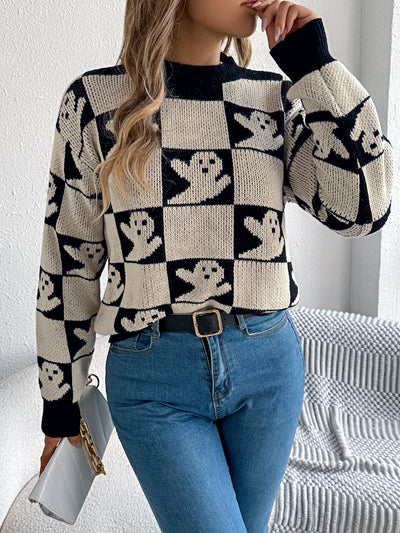 Autumn Winter Halloween Plaid Lantern Long Sleeve Pullover Women Clothing
