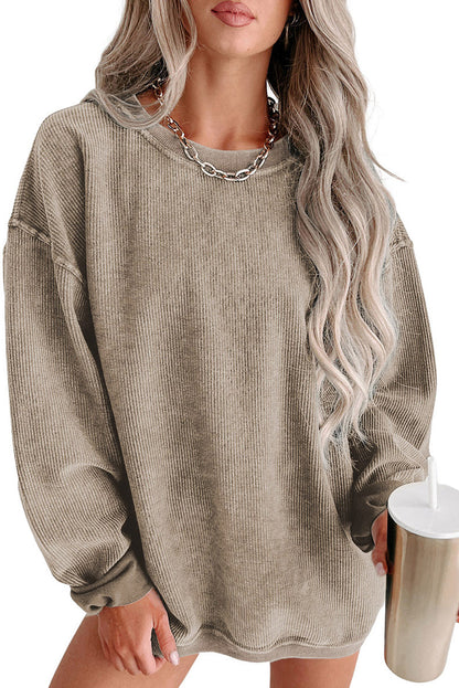 Casual Oversize Solid Color Pullover Women Autumn Winter Thread Knitted Long Sleeved Sweatshirt Women