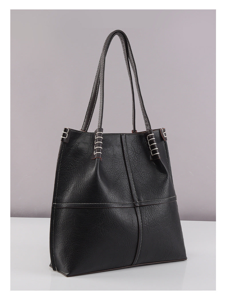 Tote Bag Large Capacity Simple Women Bag Stitching Shoulder Bag Stylish Good Texture Handbag - GLAMWEARS