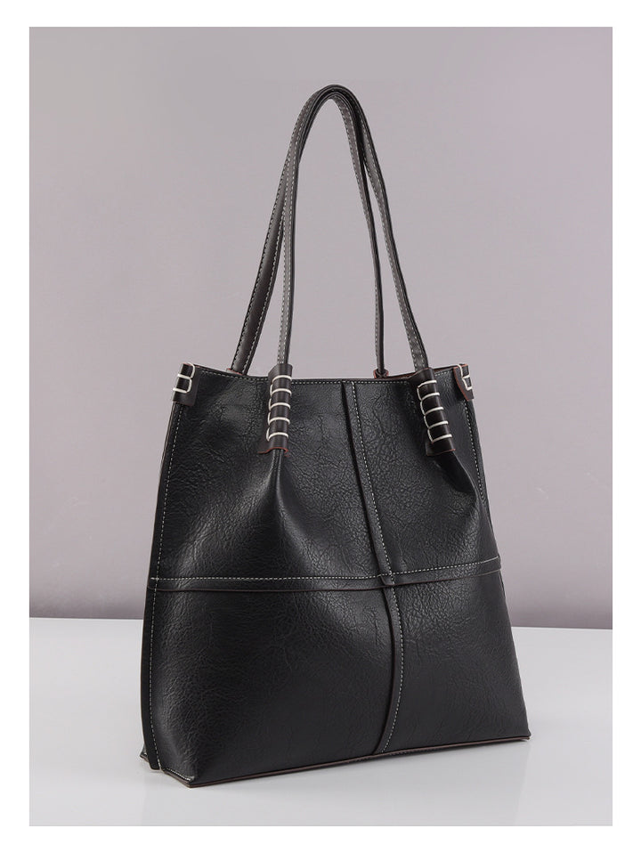 Tote Bag Large Capacity Simple Women Bag Stitching Shoulder Bag Stylish Good Texture Handbag - GLAMWEARS