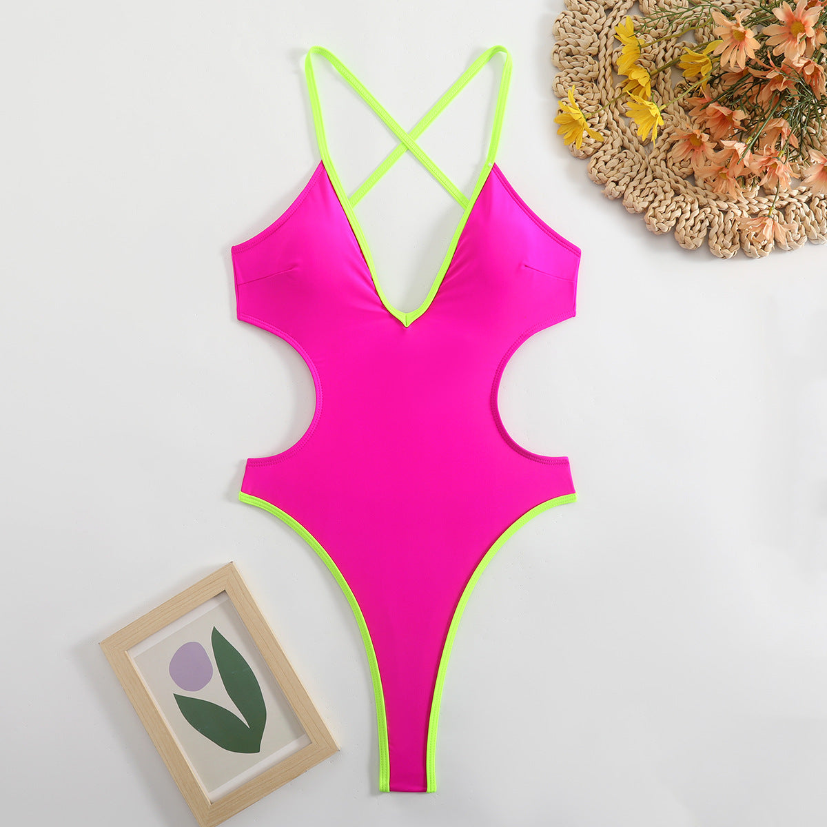 Women Solid Color One Piece Sexy Bikini Swimsuit