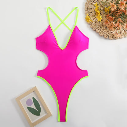 Women Solid Color One Piece Sexy Bikini Swimsuit