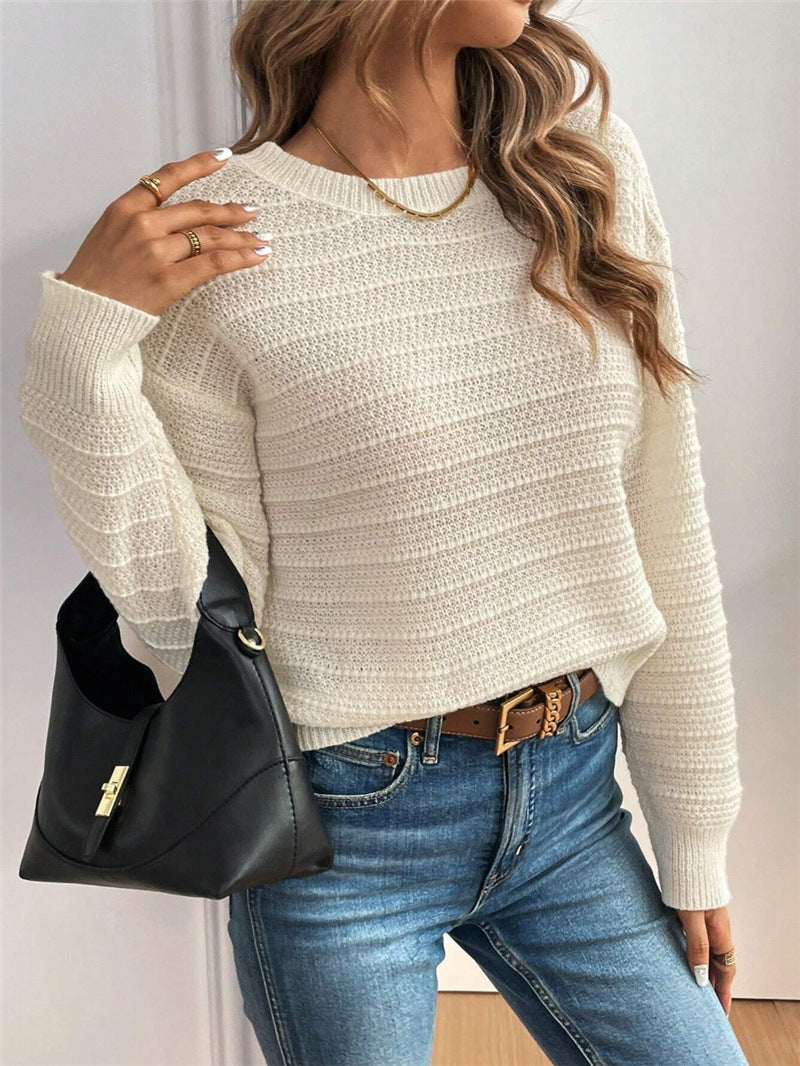 Spring Autumn Back Bow Design Casual Pullover Long Sleeve Sweater