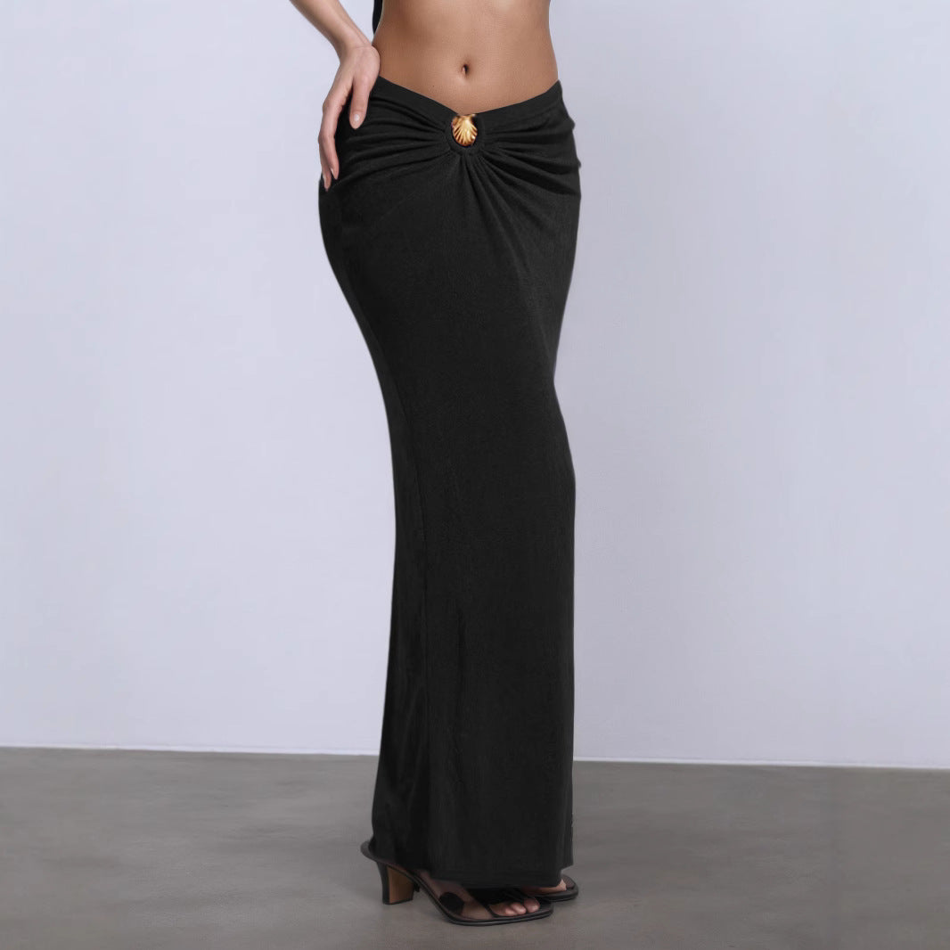 Summer Women Sexy Low Waist Cropped Shell Metal Decorative Skirt