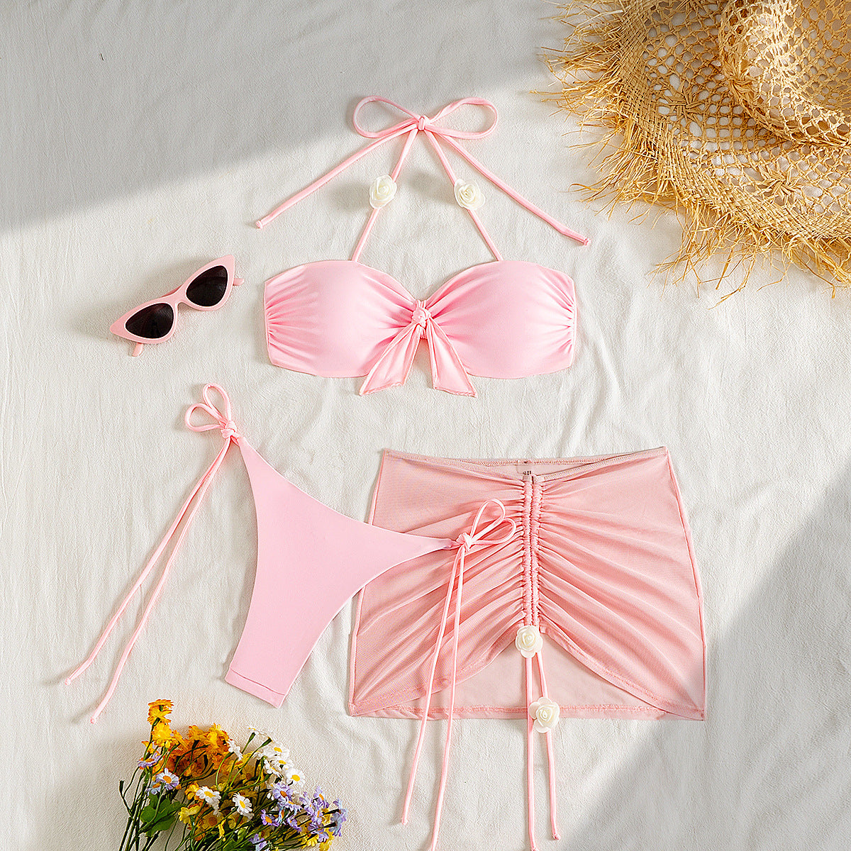 Three Piece Sets Bikini Gauze Skirt Swimsuit Women Bikini