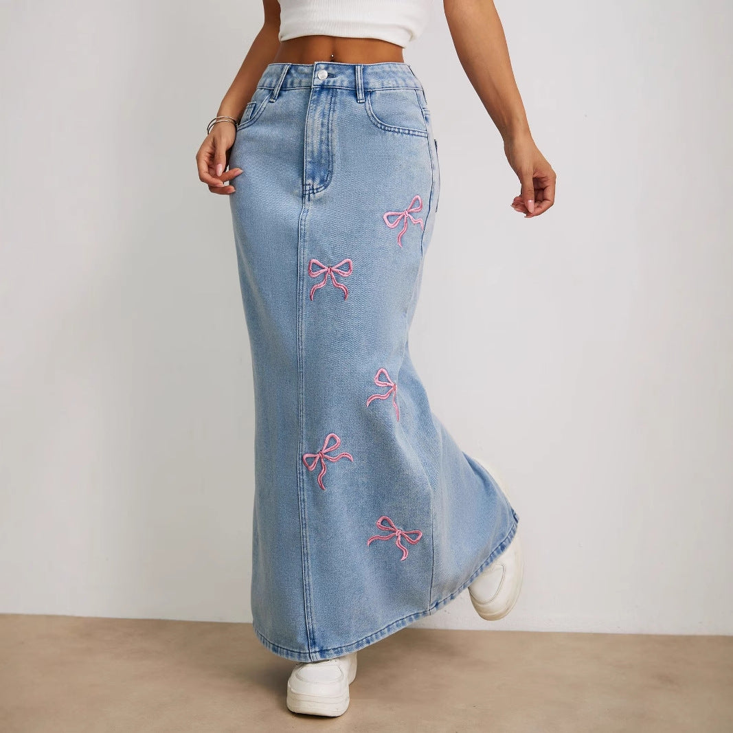 Printed Bow Top Product Pearl Women All Matching Jeans Skirt