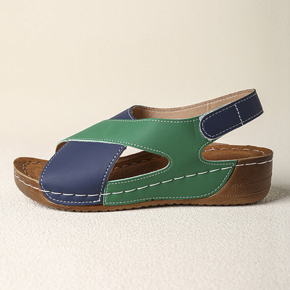 Platform Cross Wedge Sandals Women Outer Wear Contrast Color Breathable Velcro Beach Slippers