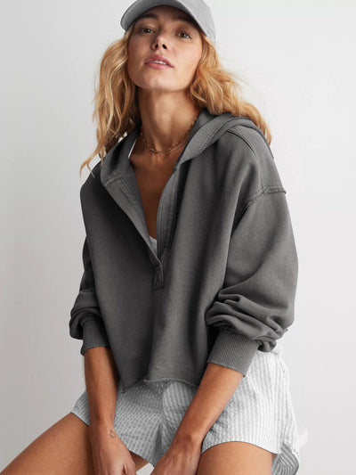 Loose Brand Hooded Sweatshirt Women Spring Autumn Women Clothing V neck Top Pullover Long Sleeved Shirt