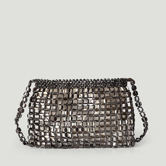 Dumpling Bag Retro Shiny Metallic Sequin Bag Hand Woven Shoulder Bag Travel Holiday Underarm Bag