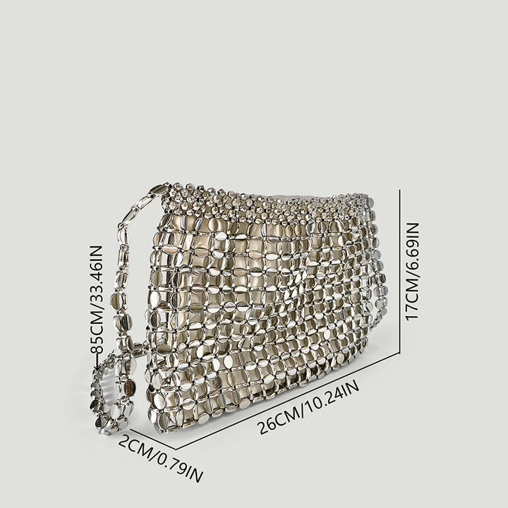 Dumpling Bag Retro Shiny Metallic Sequin Bag Hand Woven Shoulder Bag Travel Holiday Underarm Bag - GLAMWEARS