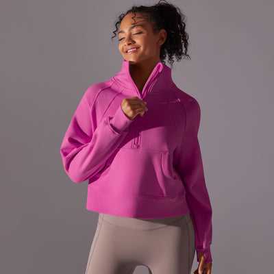 Trendy High Collar Warm Brushed Lining Zipped Sports Coat Loose Yoga Casual All Matching Sweater