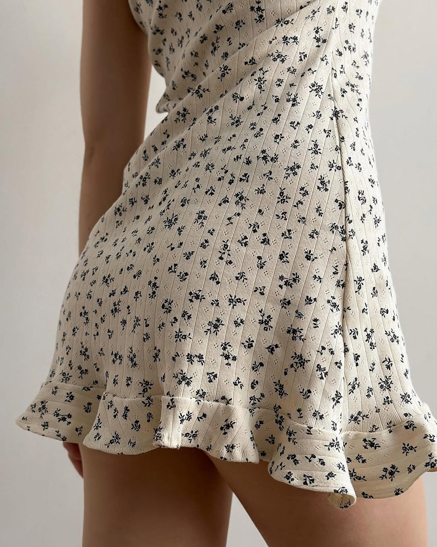 Summer Sexy Cute Floral Printed Suspender Women Pajamas Nightdress Home Wear