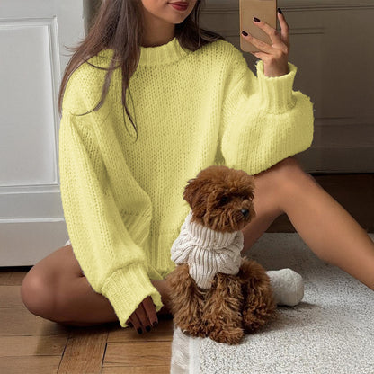 Casual Simple round Neck Long Sleeve Lining Sweaters Women Clothing Autumn Winter